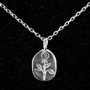 925 STERLING SILVER DAINTY FLOWER ROSE ETCHED PLANT NECKLACE ☆NEW